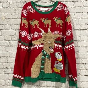 Festive Red Sweater with Goat Design